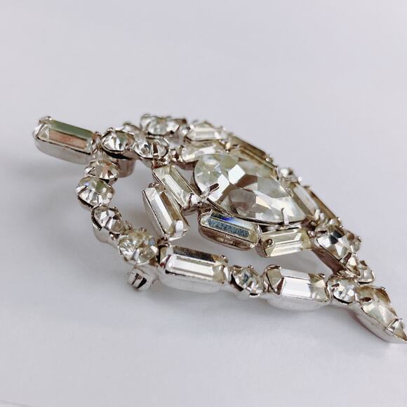 VTG Mid Century Brooch Clear Rhinestone Cocktail Baguette Glass Sparkly - Picture 5 of 10